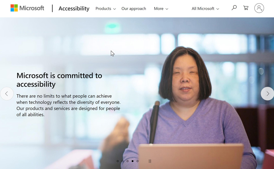 Screengrab from the Microsoft webpage on accessibility