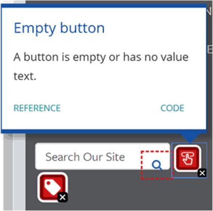 Screengrab from the WAVE tool showing an empty button error