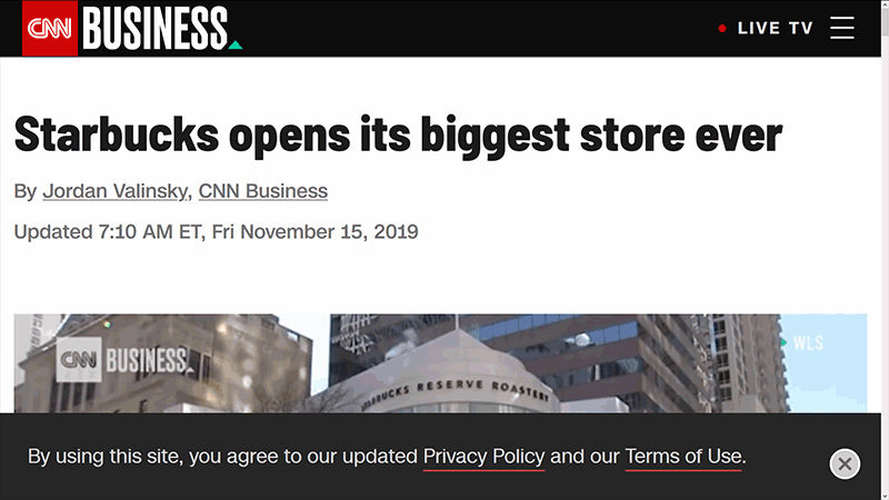 Screengrab from the CNN Business website showing the page zoomed in