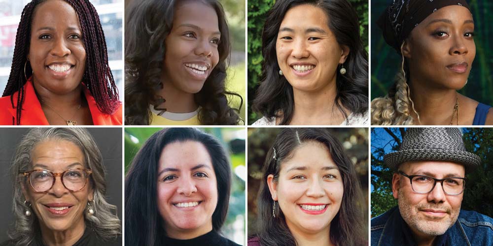 A lineup of eight eight headshots showcasing the 2026 community-based leaders who won the Leaders for a New Chicago Award. All eight winners smile widely at the camera.
