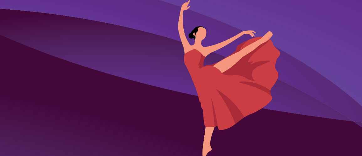 graphic illustration of a women dancing in a red dress