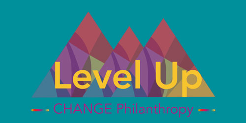 Stylized mountain design with the words 