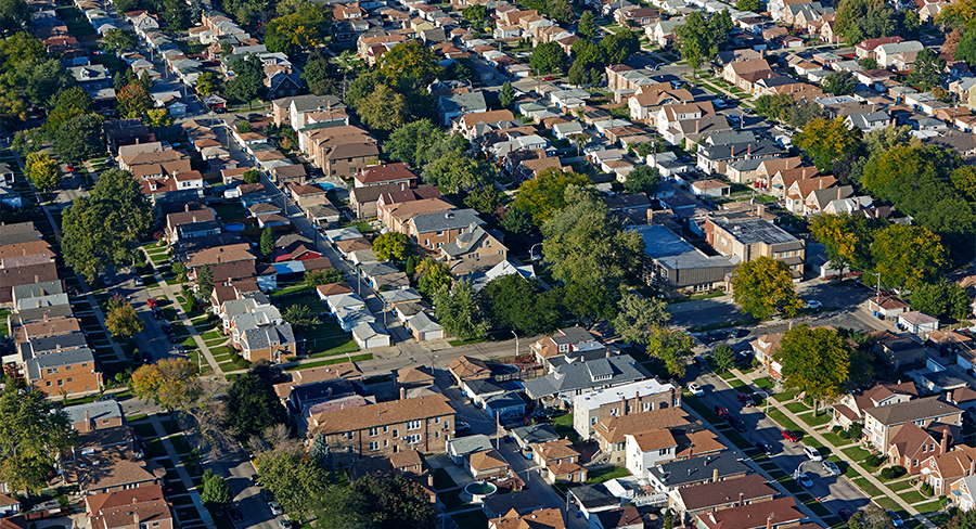 Aerial view of Chicago neighborhood