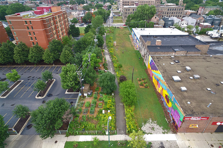 AerialViewOfGreenLandInUrbanLandscape