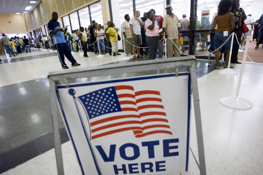 People in line to vote